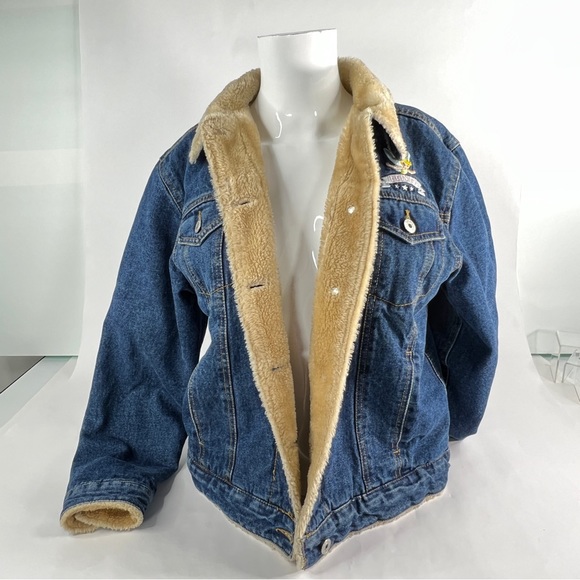 Disney Tinkerbell Denim Jean Jacket Faux Fur Lined Women's Embroidered MED VTG - Picture 15 of 17